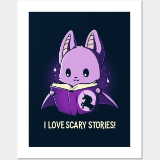 I Love Scary Stories!  Cute Funny Cat Kitten Scary Horror Sarcastic Humor Quote animal Lover Artwork Posters and Art